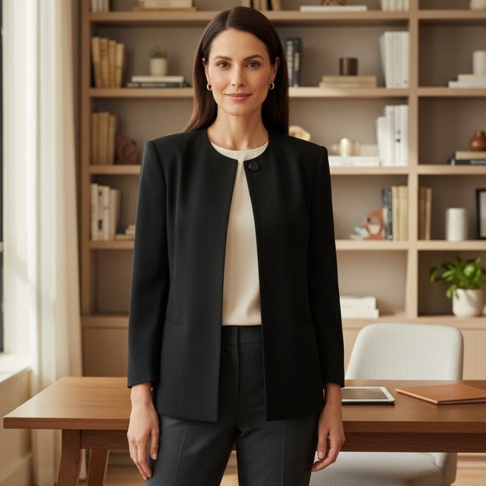 Vintage Garfinckel's Womens Black Wool Blazer Jacket Hidden Buttons Size 4 USA